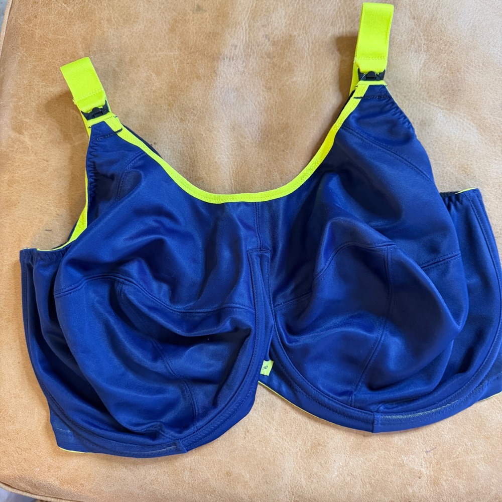 Elomi Energise Sports Bra Womens 38K Navy Lime High Impact Underwire EL8041NAY
